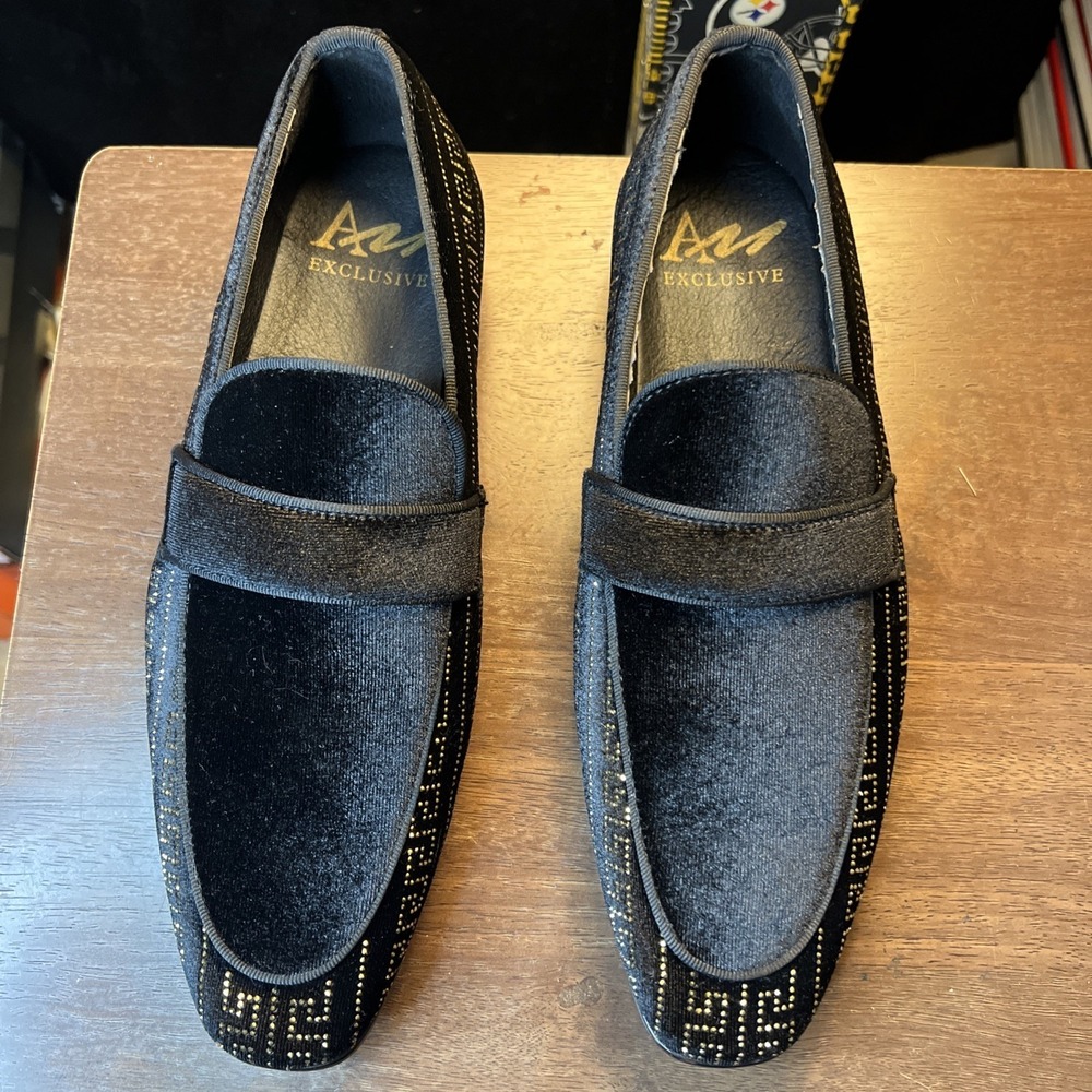 AM Exclusive Vincent Black And Gold Greek Key Venetian Loafer Size 9.5 - Picture 7 of 7